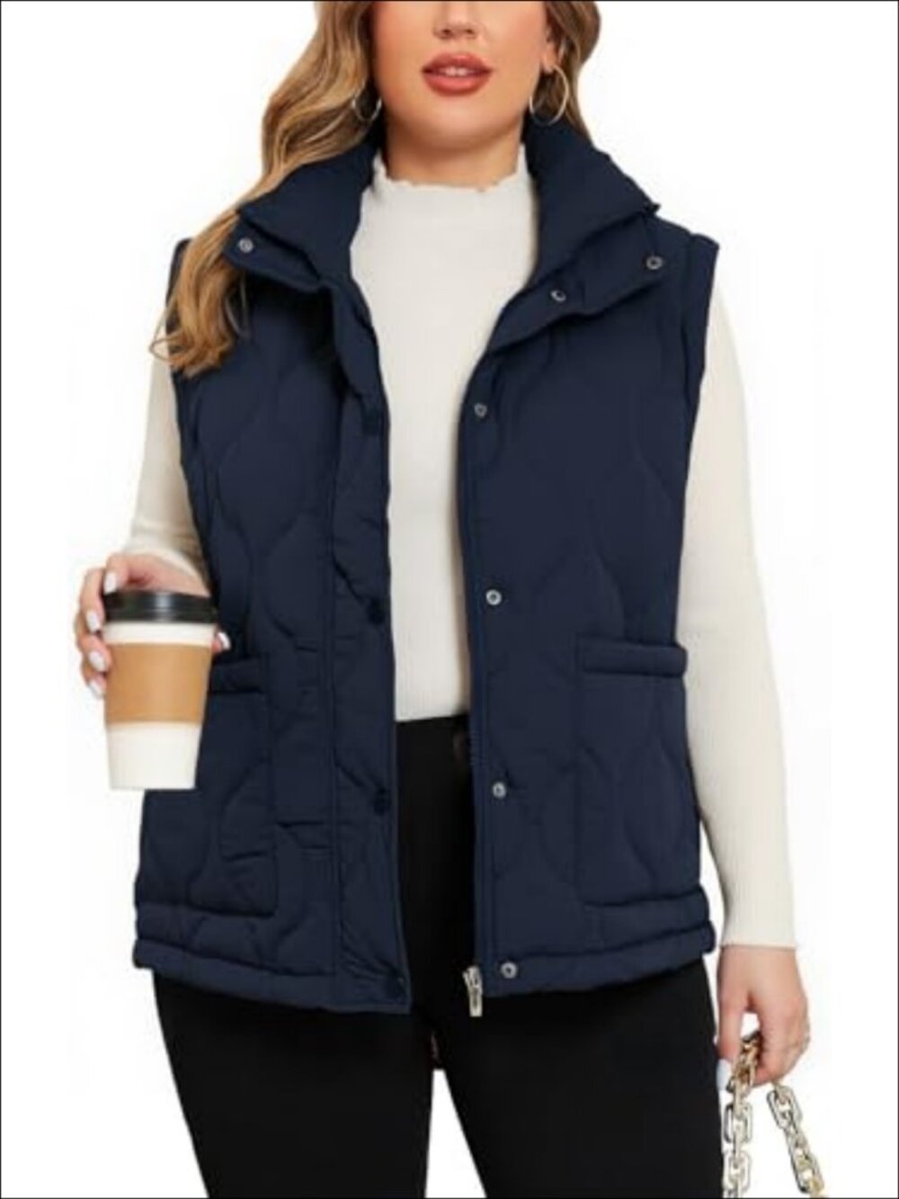 Plus Size Quilted Puffer Vest Sleeveless Zip Up Stand Collar Winter Outerwear